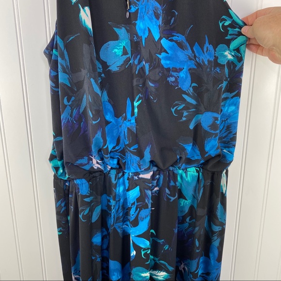 Vince Camuto Blue Floral Blouson Halter Maxi Dress Size 10 - Picture 7 of 13